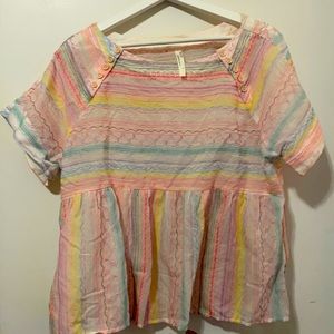 White and Rainbow stripe embroidery dress